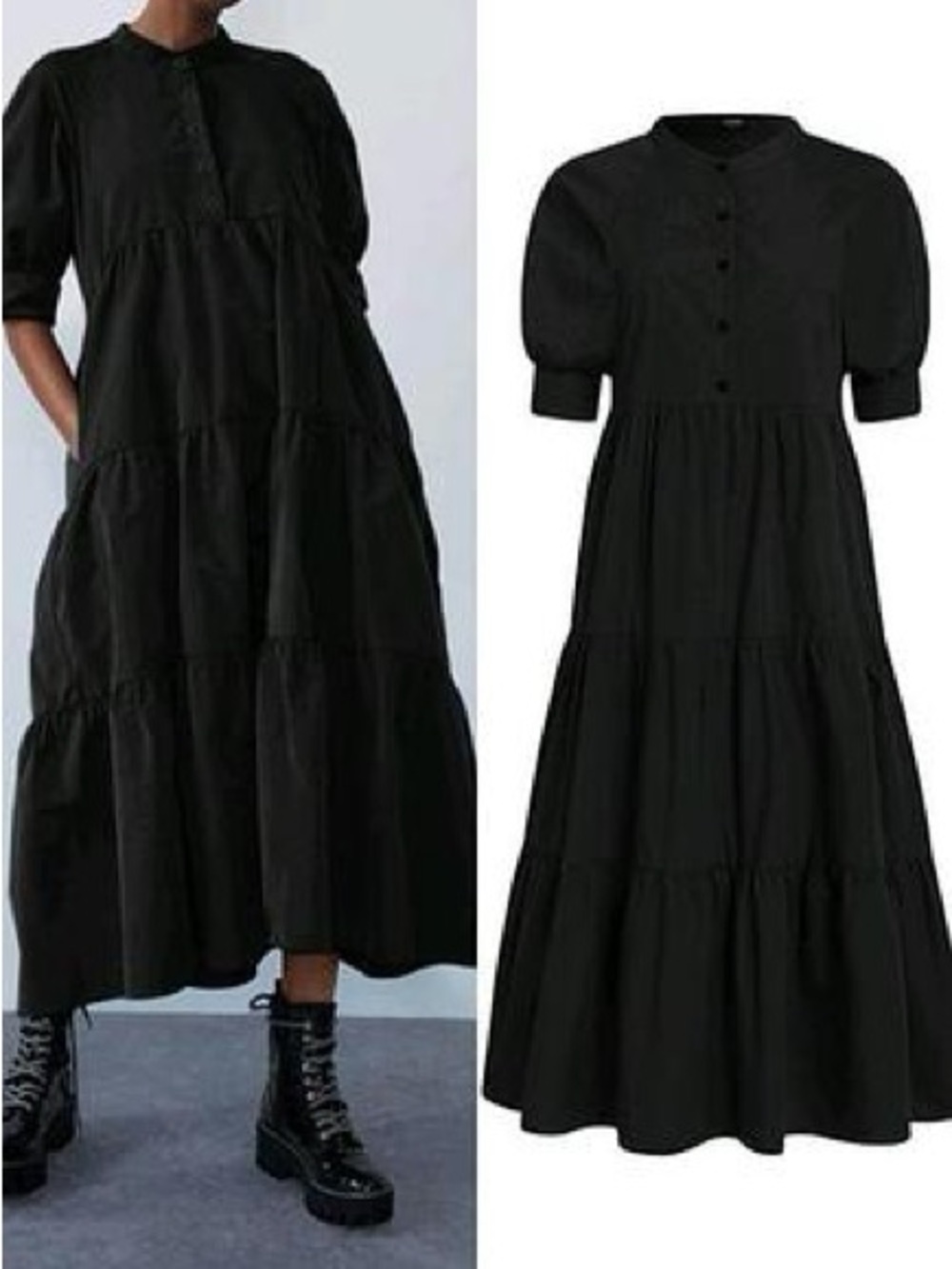 Black  ZARA Midi Dress with Puff Sleeve